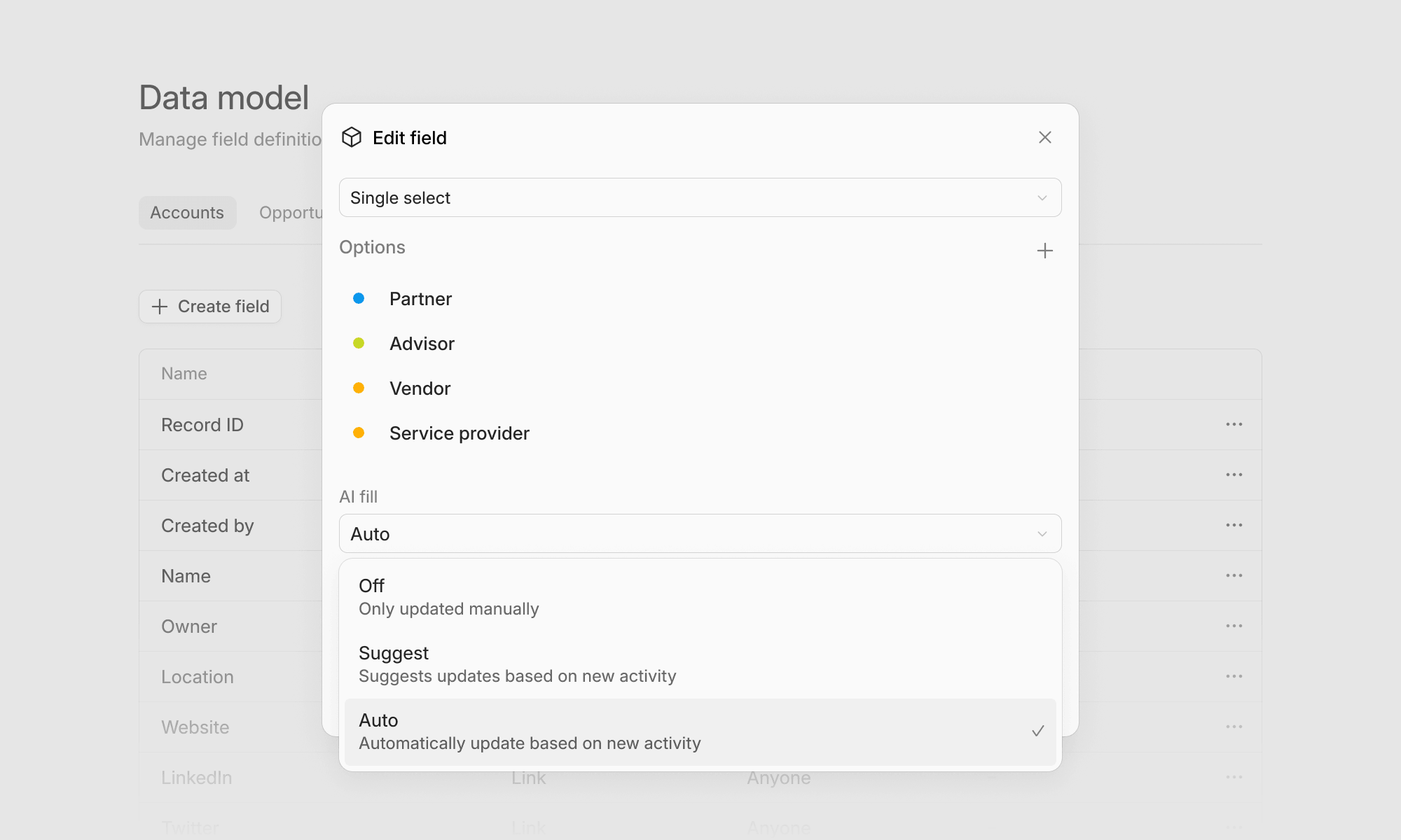 Lightfield Auto Field Updates
