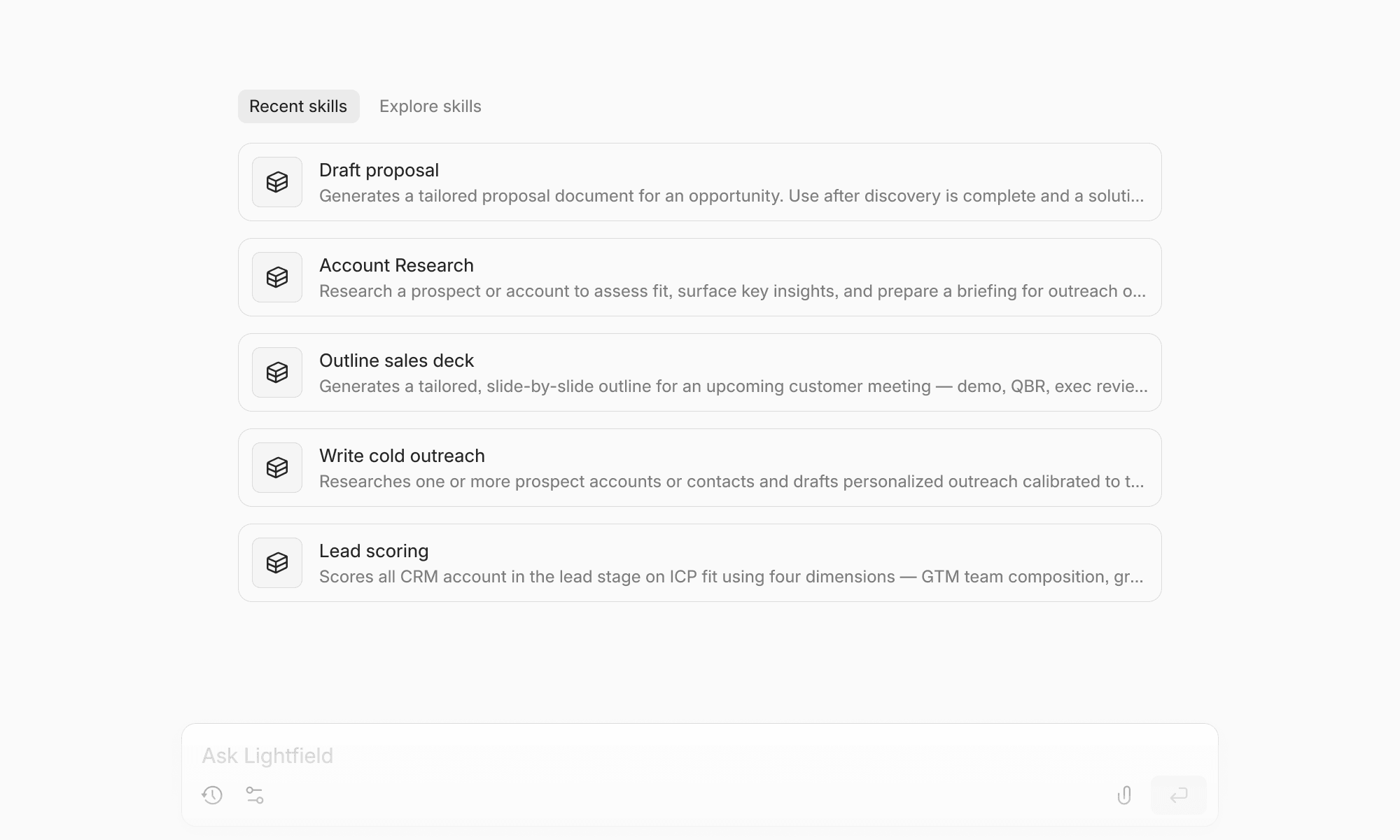 Lightfield Recent Skills